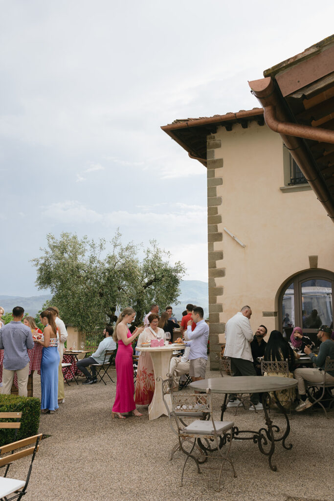 wedding guests outside at Villa il Palagio