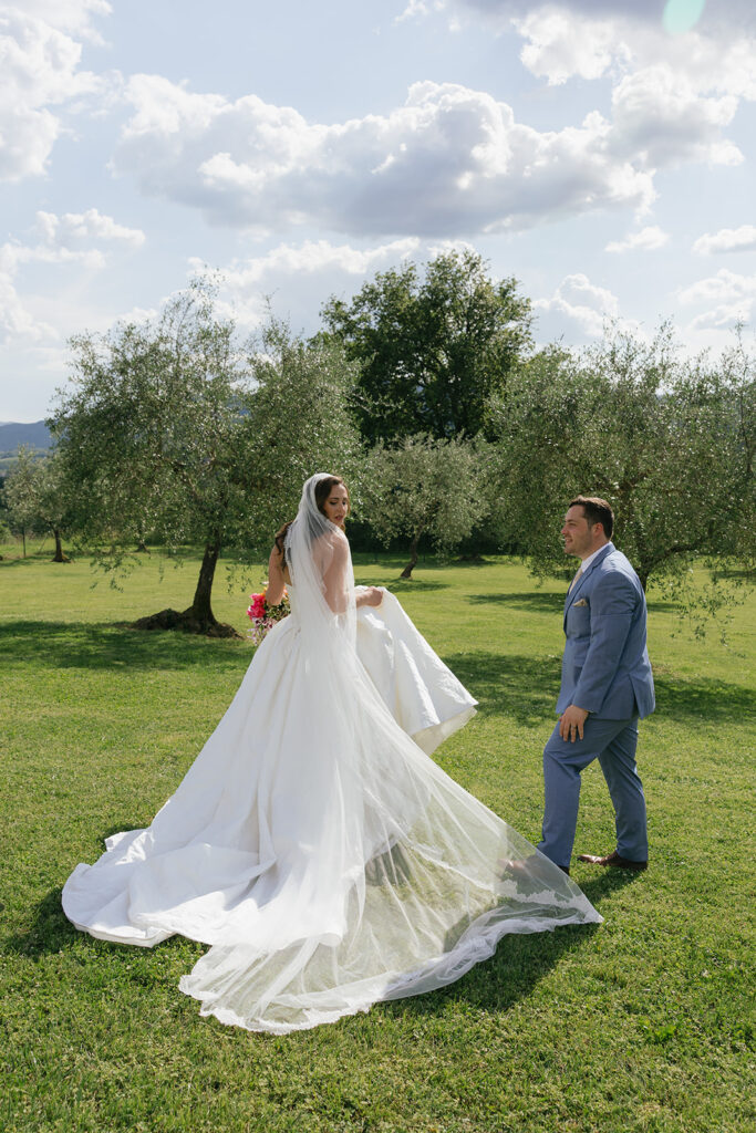 bride and groom at their Villa il Palagio wedding in tuscany