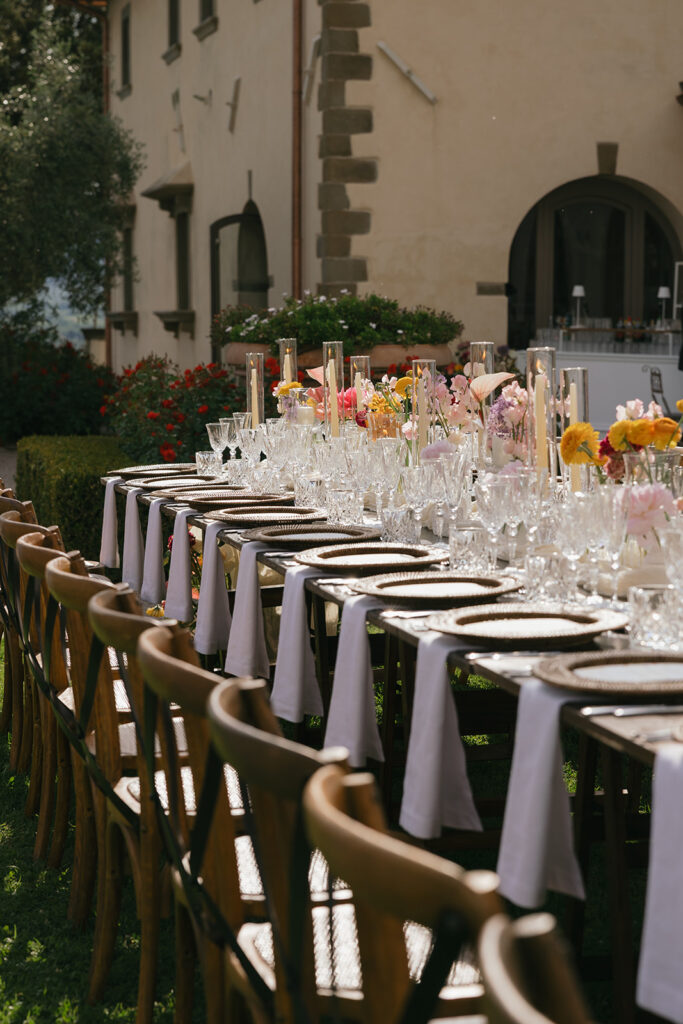 reception table set up at Tenuta di Rota at Villa il Palagio