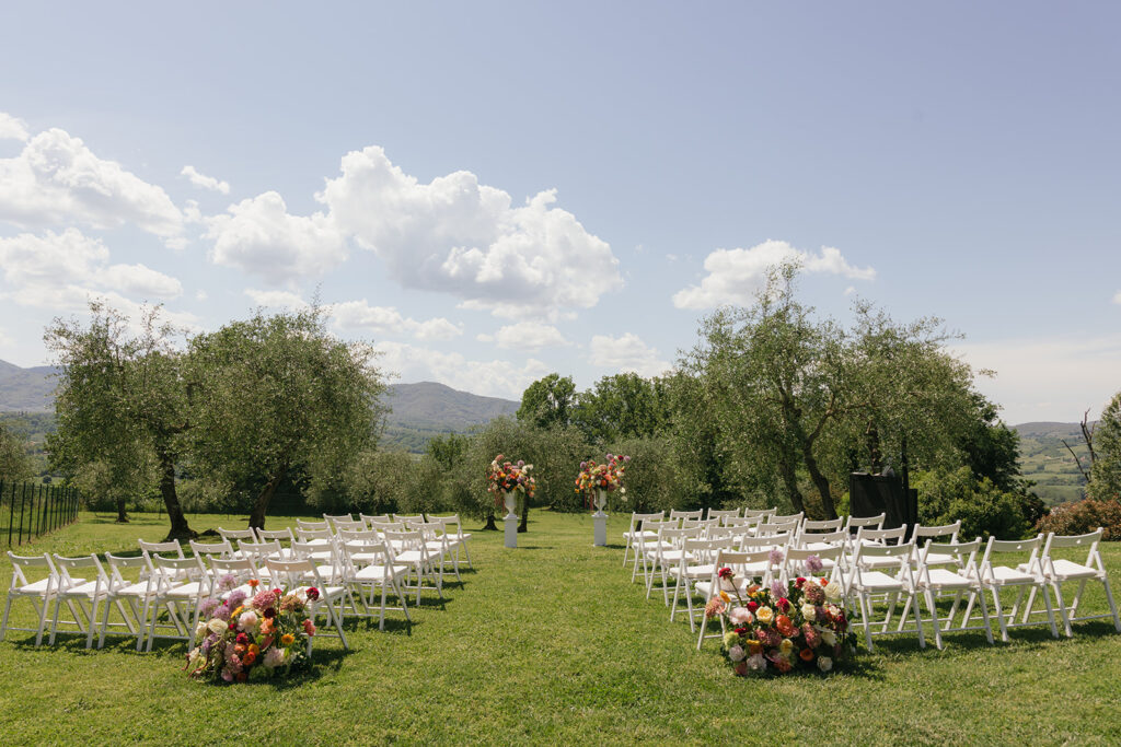 wedding ceremony setup at Villa il Palagio