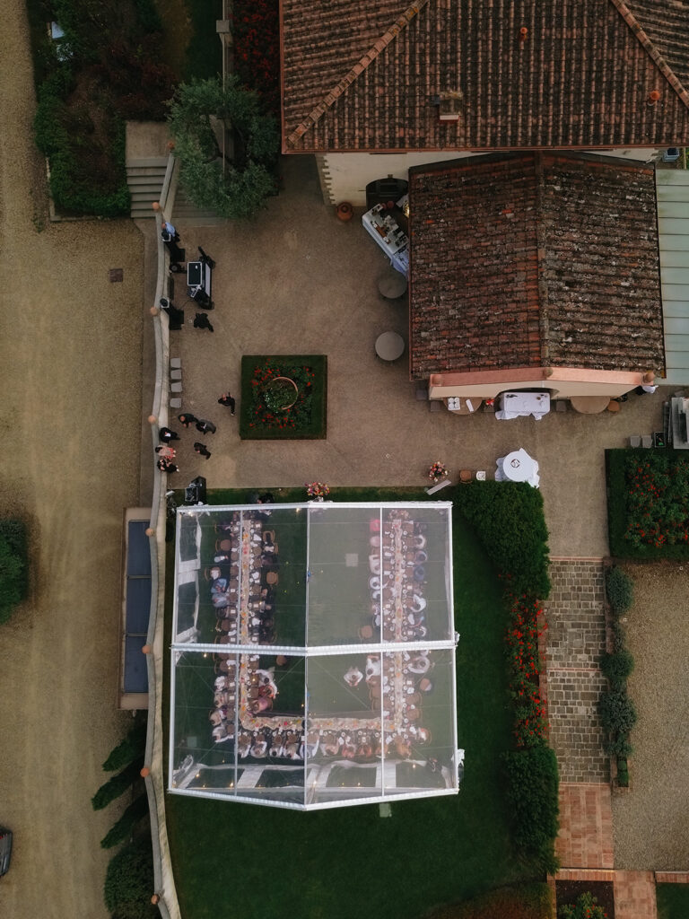 aerial view of wedding at Villa il Palagio